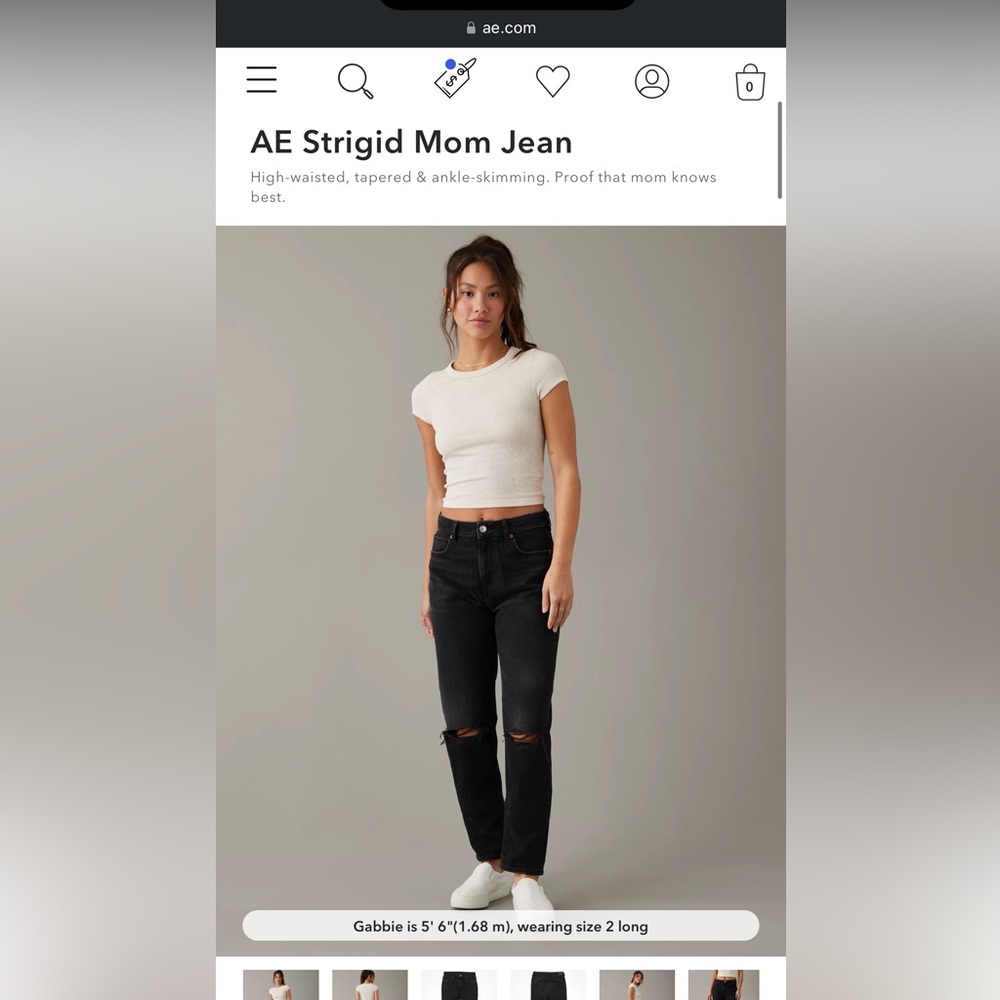 AE Black Distressed Mom Jean - women’s 14 Long